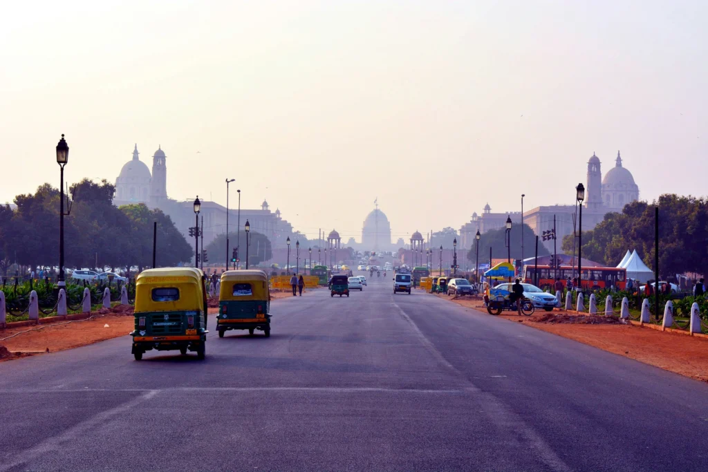 Panoramic view of iconic landmarks in Delhi showcasing historical monuments and vibrant cityscape as part of India tour package