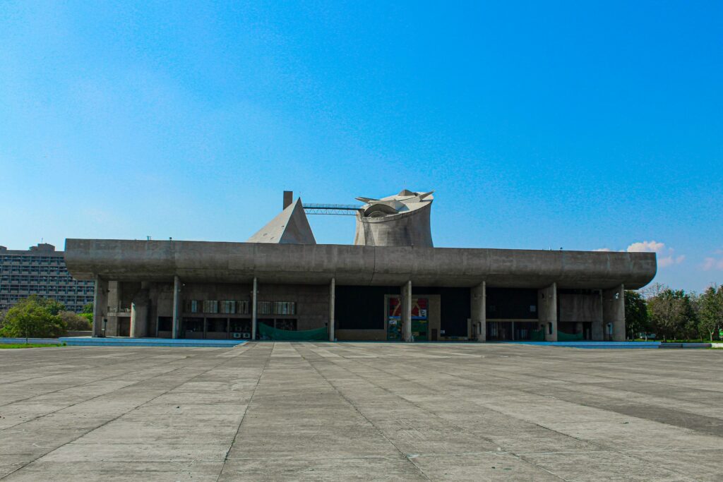 Tower of Shadows in Chandigarh designed by Le Corbusier, showcasing unique concrete architecture at Capitol Complex in Chandigarh , India