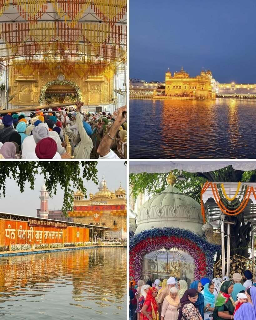 Golden Temple Amritsar collage showing the Sikh holy shrine and its beautiful architecture