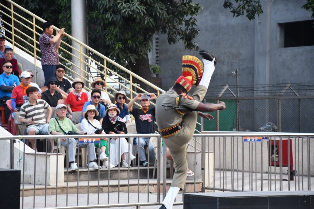 BSF soldier performing a high leg kick during the Attari-Wagah Border Ceremony at the India-Pakistan border